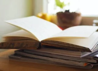 opened book on table